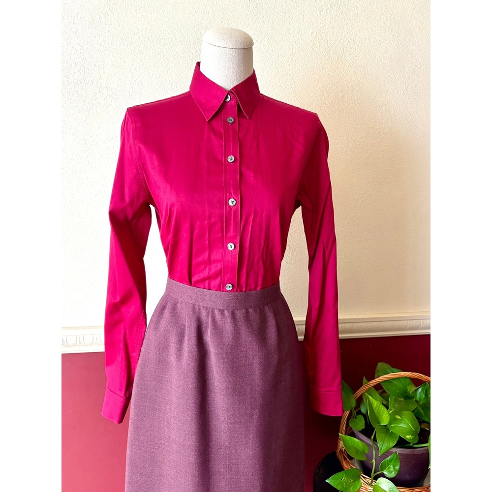 Banana Republic Non-Iron Fitted Button Down Shirt Cranberry Pink 4 Office Preppy